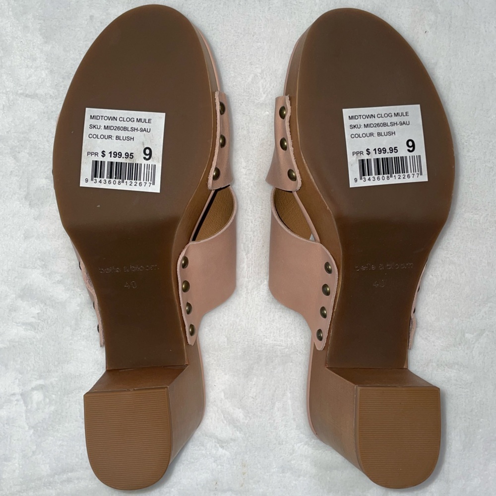 BNWT $200 Sz 9 Blush Pink Mule Belle & Bloom Wedge Heeled Sandal Clog​ - Picture 4 of 8